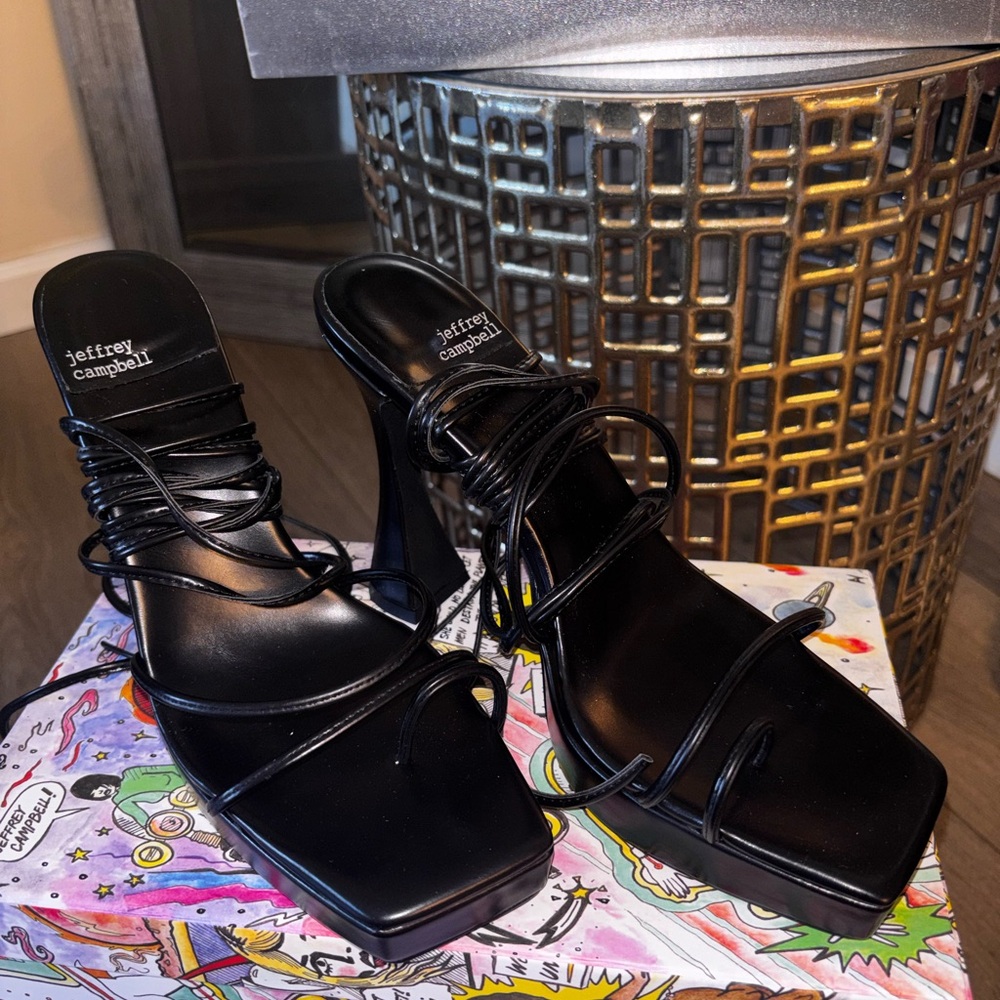Jeffrey Campbell Black Square-Toe Sandals